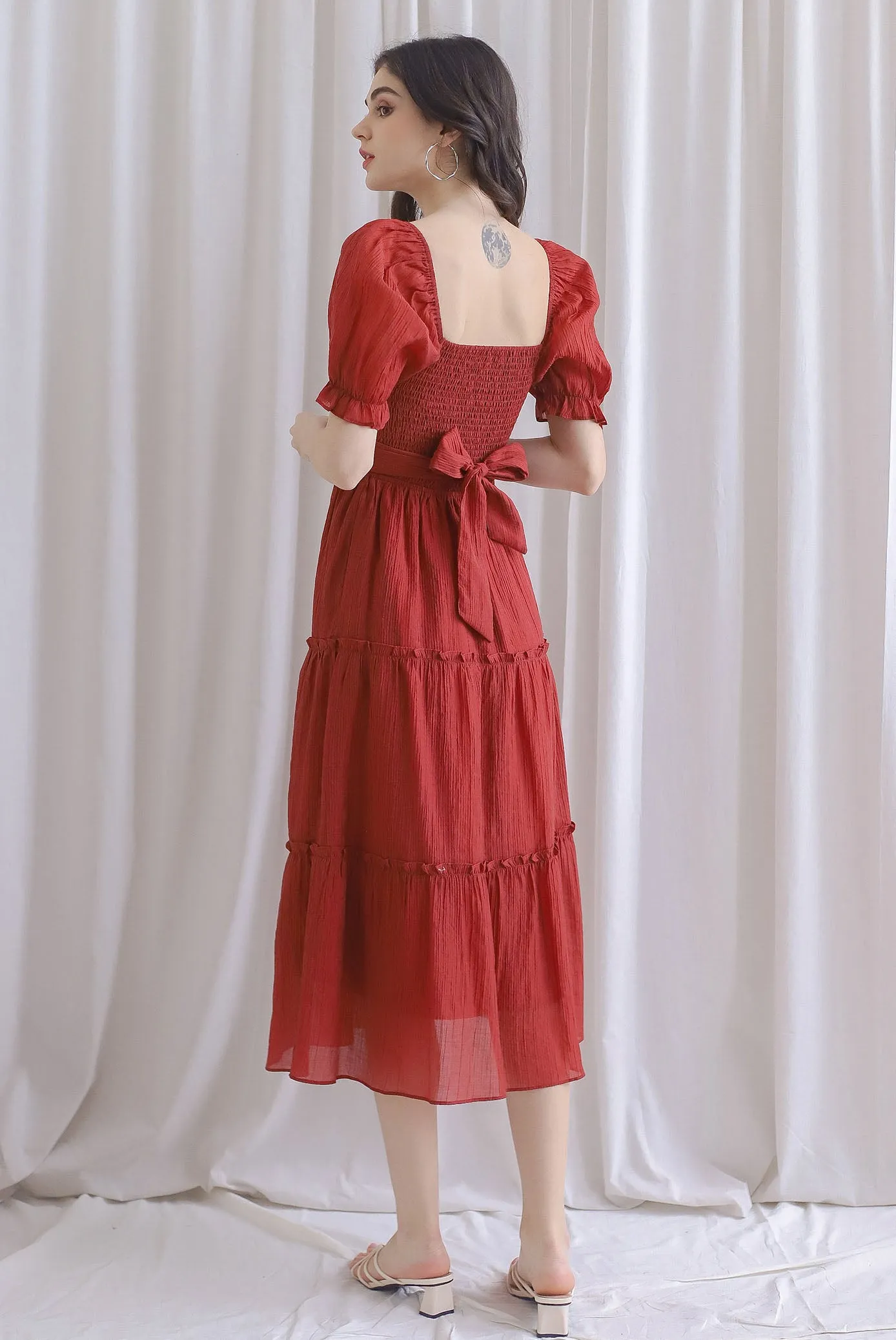 TDC Eureka Multi Way Textured Dress In Rust Red