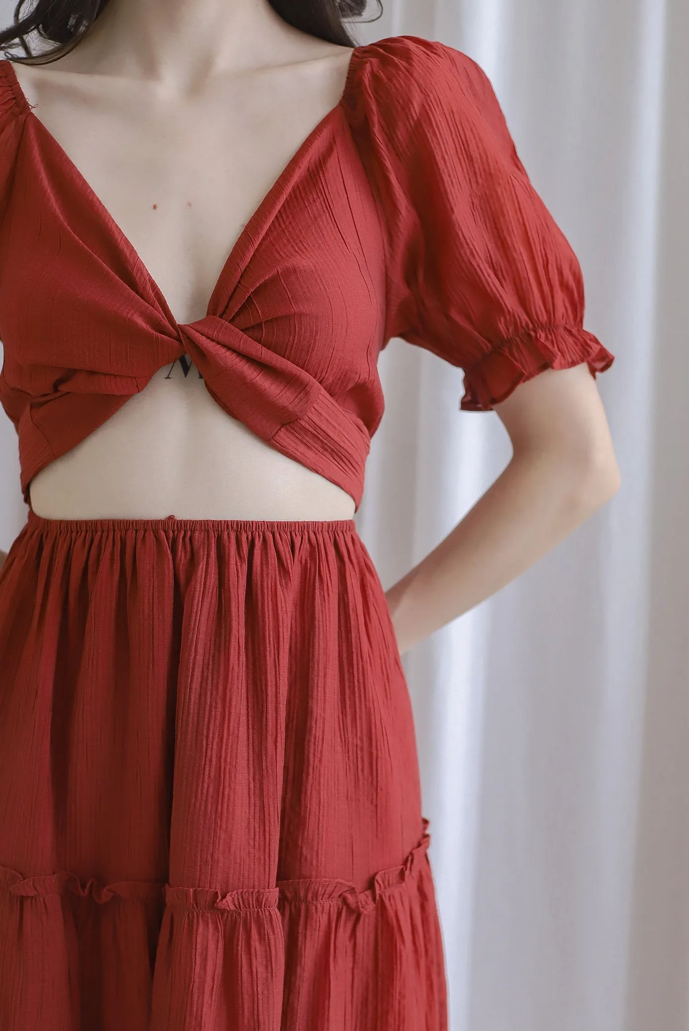 TDC Eureka Multi Way Textured Dress In Rust Red