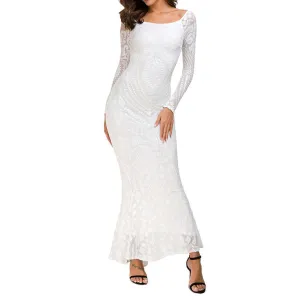 Temperament Sequined Lace Fishtail Dress Party Evening Dress