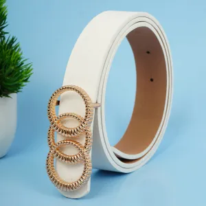 Textured Ring Buckle White Belt