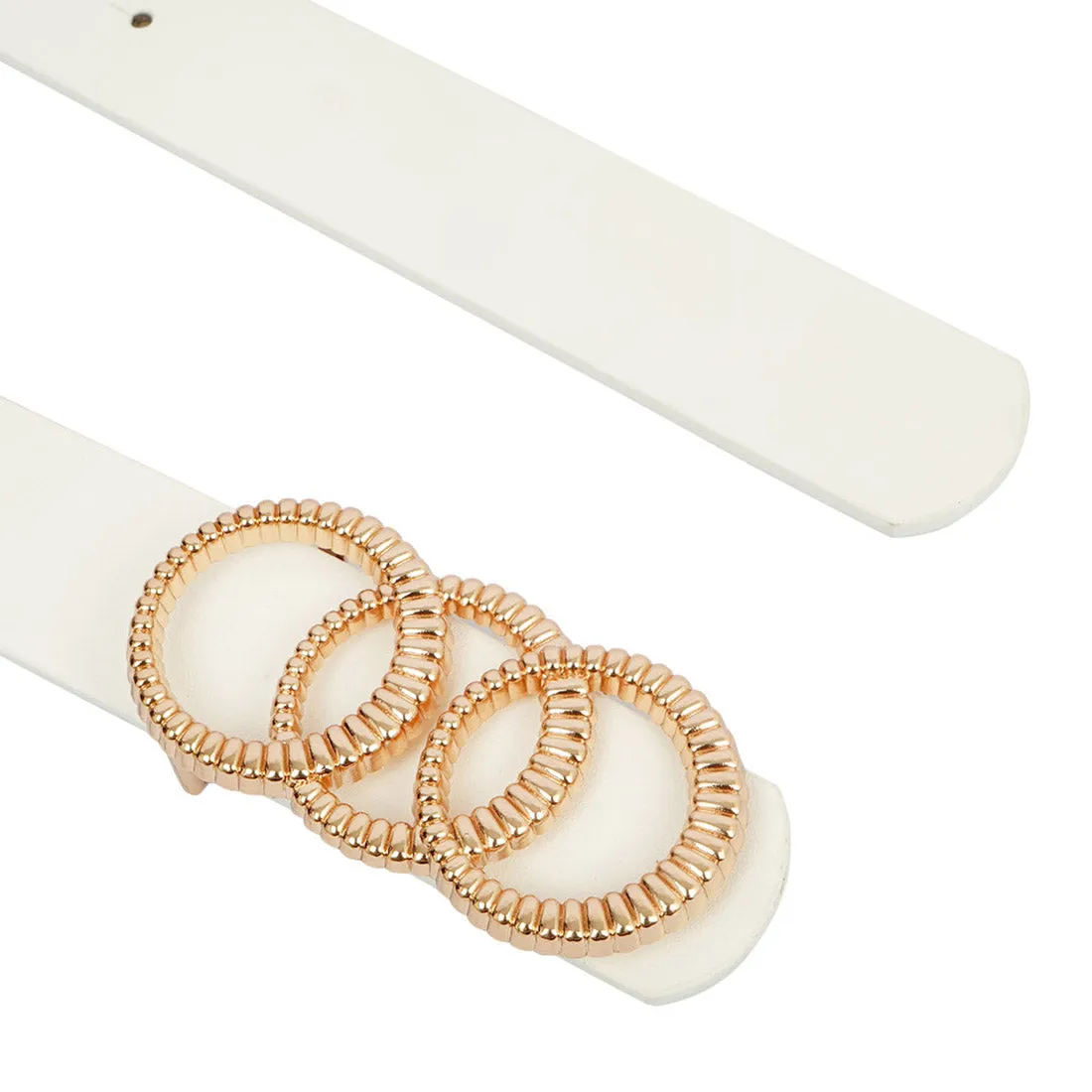 Textured Ring Buckle White Belt