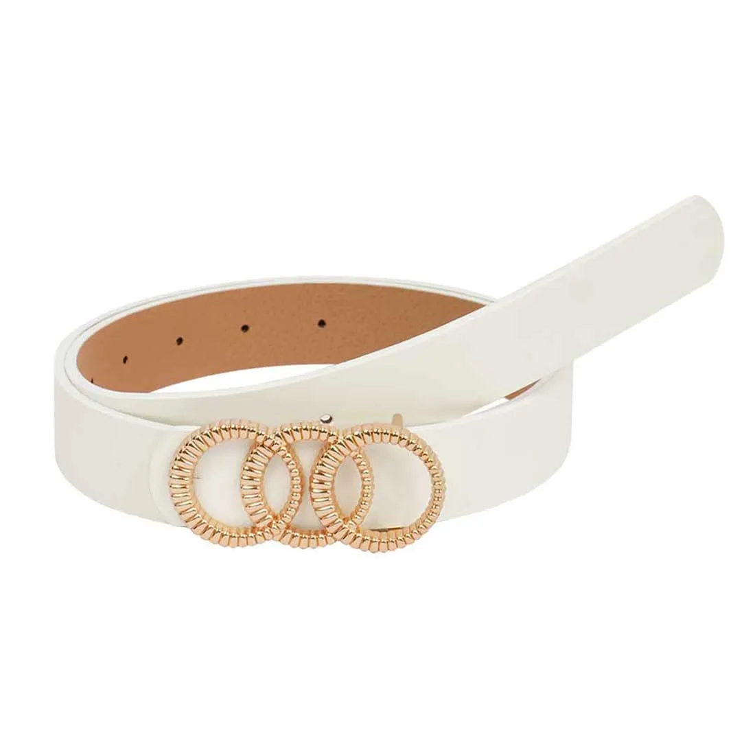 Textured Ring Buckle White Belt