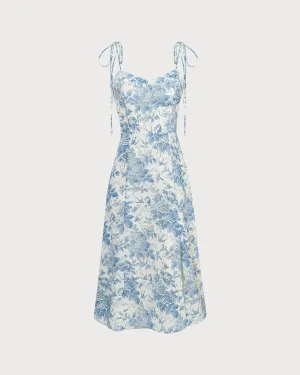 The Blue Sweetheart Neck Shirred Midi Dress