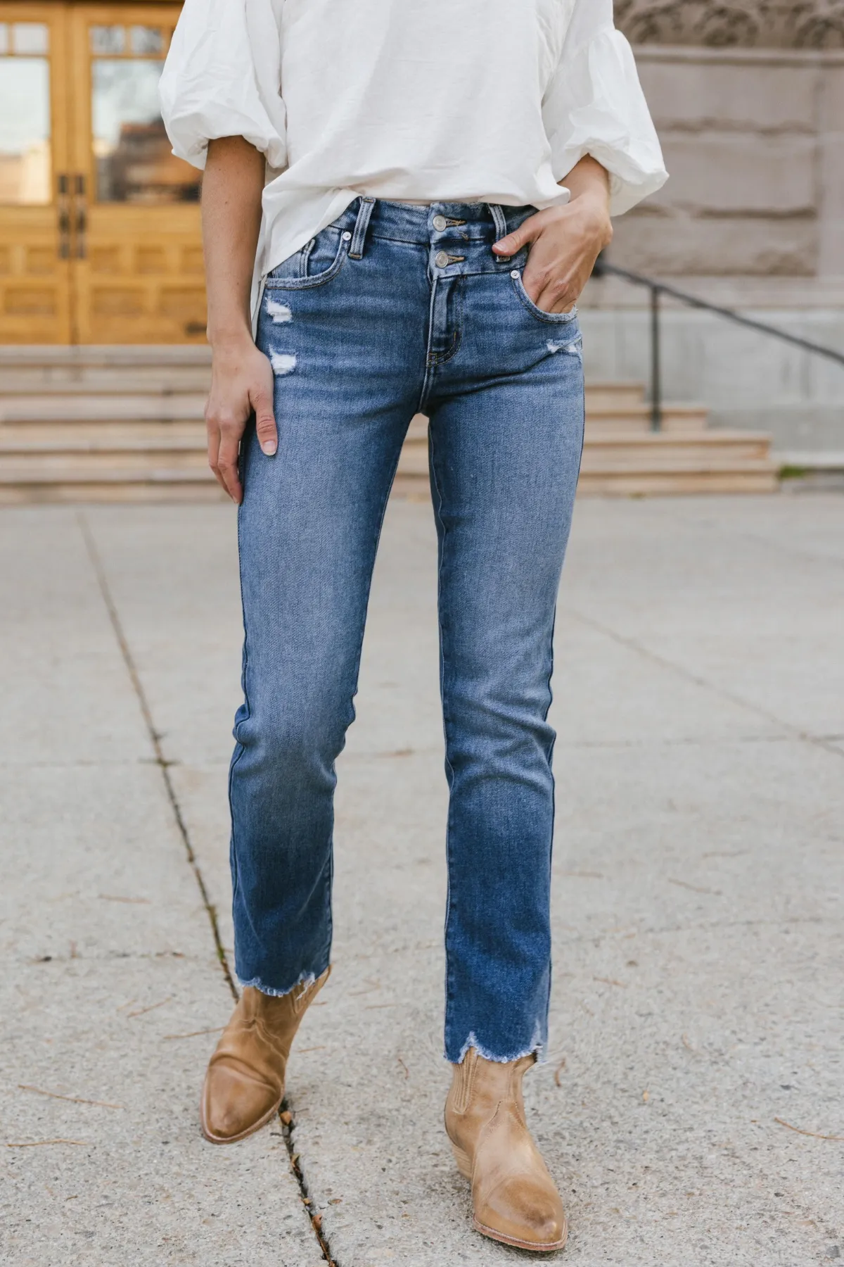 The KanCan High Rise Slim Straight Double Button Jeans
