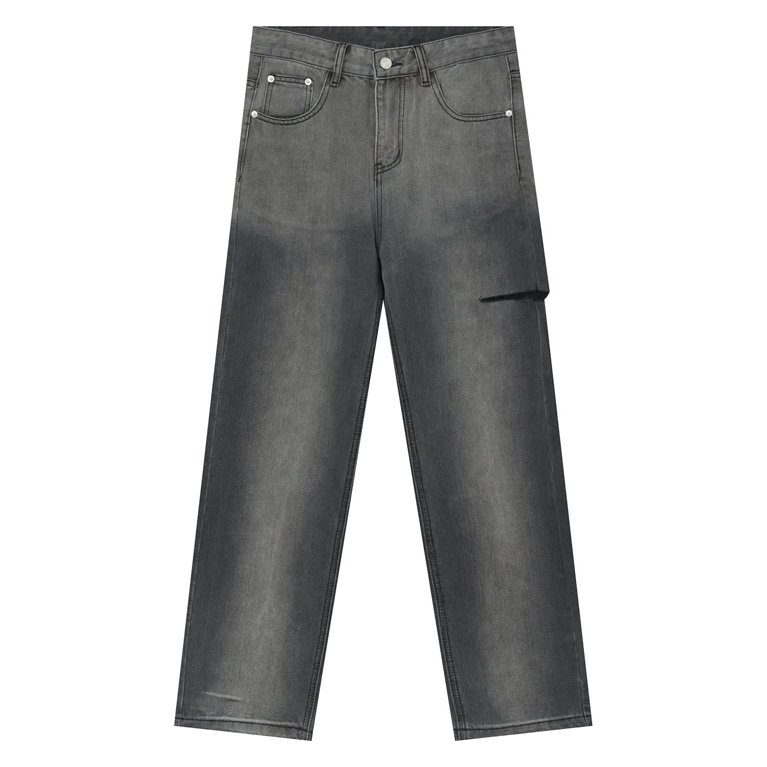 Tie-dye gradient denim jeans with ripped sides