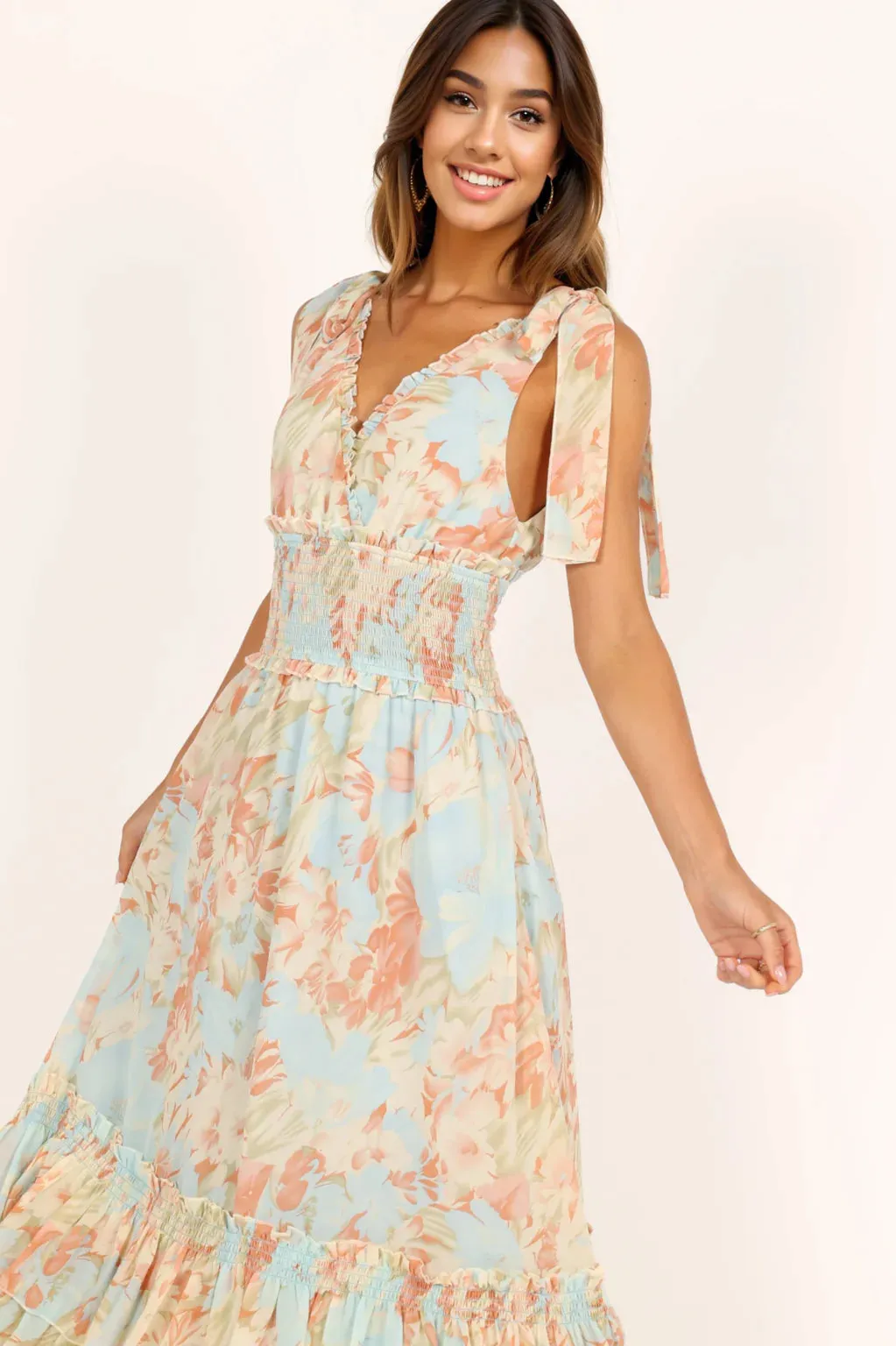 Tiered Maxi Dress - Blue Floral