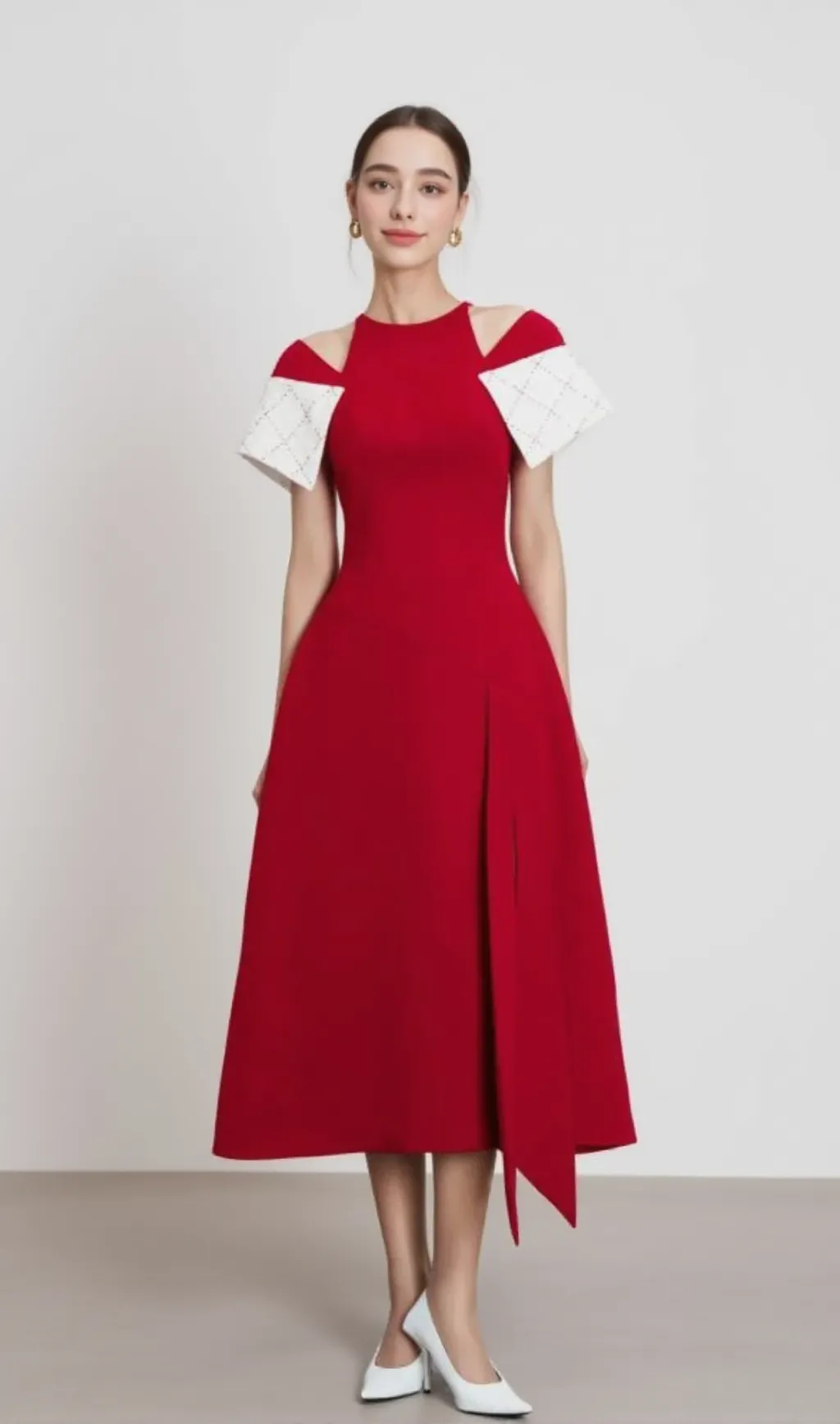 TIFFANY TWO-TONE SLIT MIDI DRESS