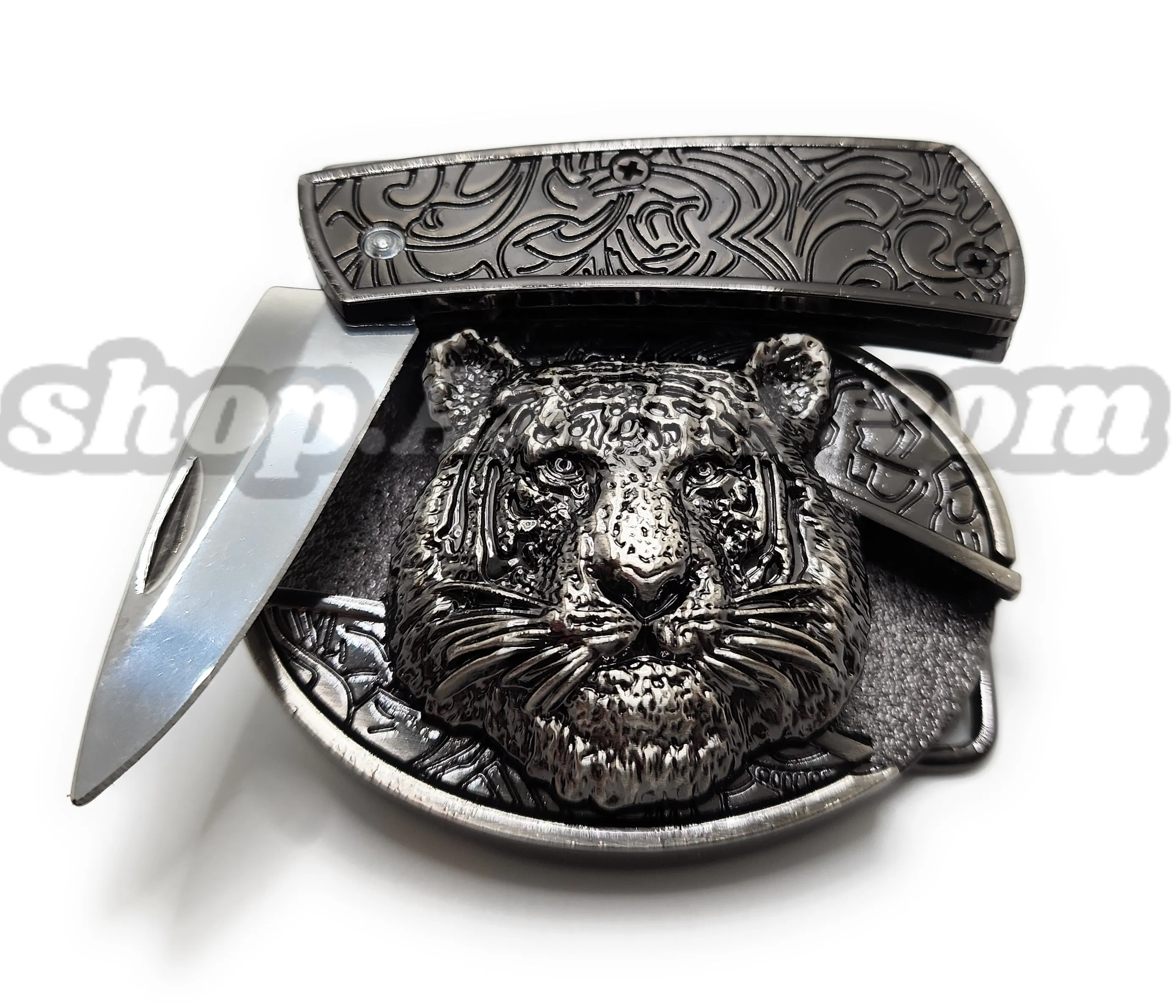 Tiger Head 3D Folding Knife Belt Buckle