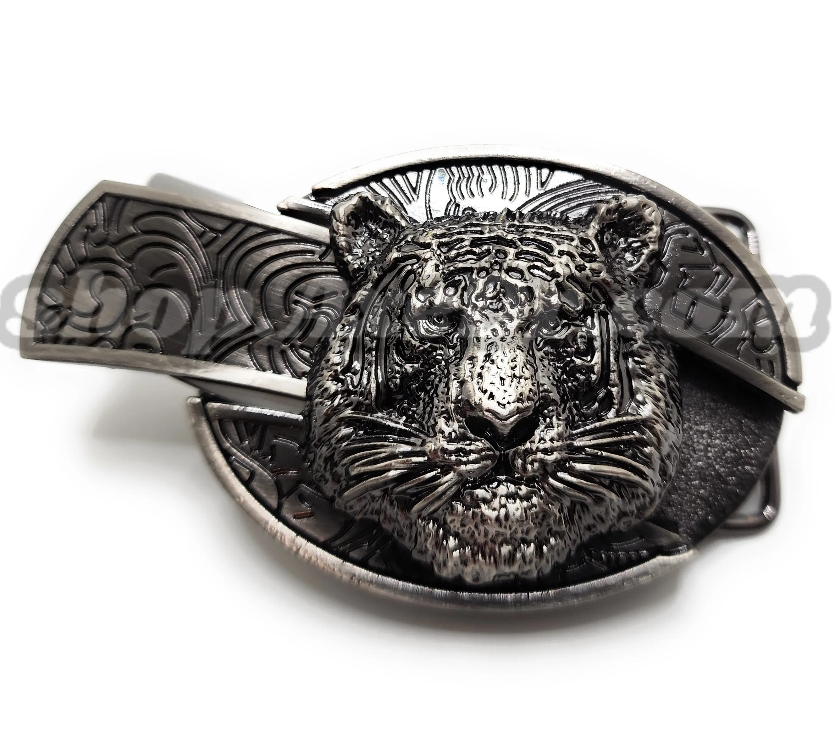 Tiger Head 3D Folding Knife Belt Buckle