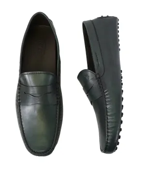 TOD’S - Green Patina Penny bit Logo Leather “Mocassino Gommini” Loafers - 14