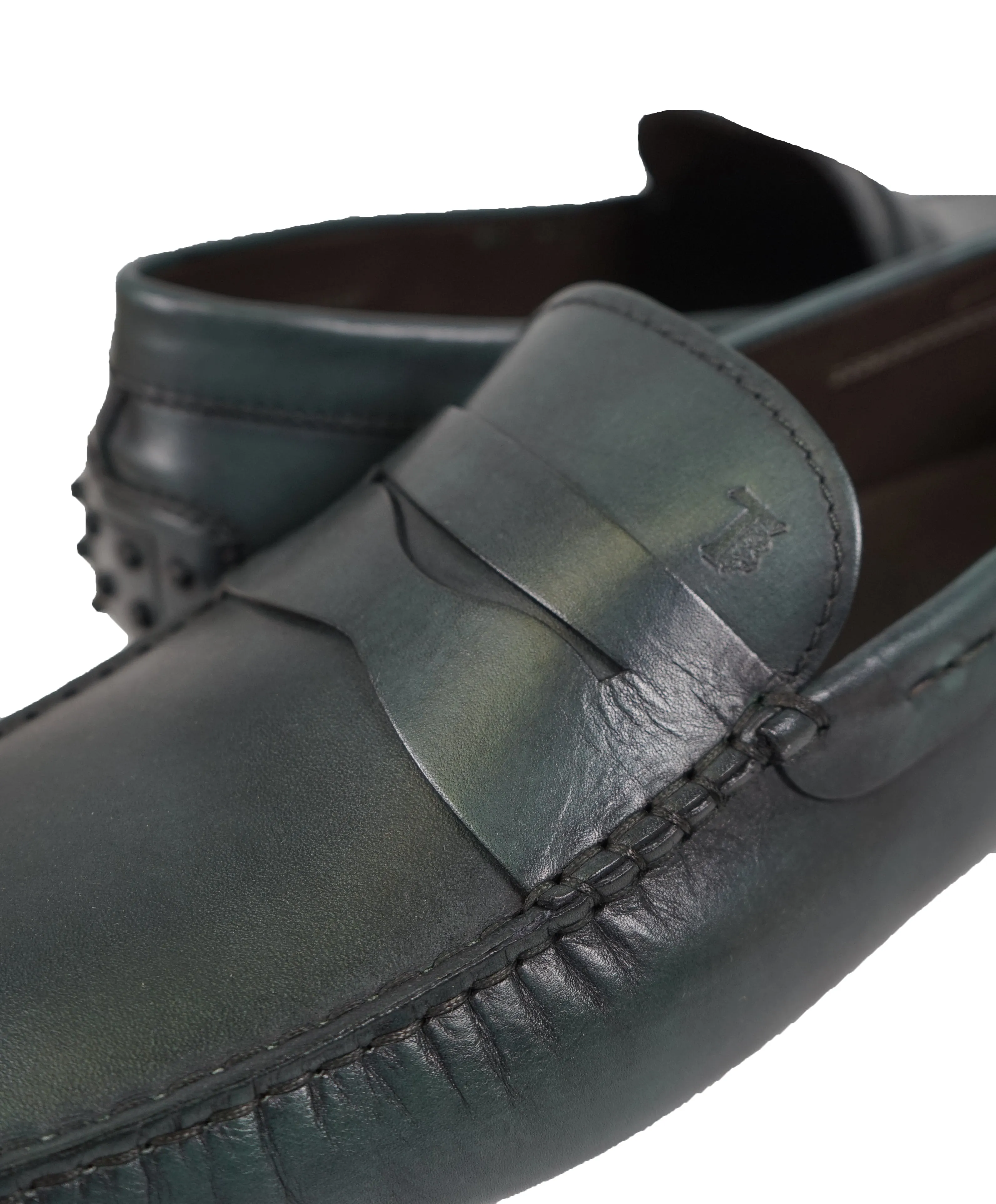 TOD’S - Green Patina Penny bit Logo Leather “Mocassino Gommini” Loafers - 14