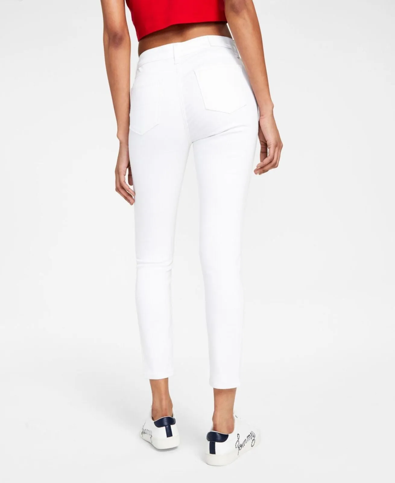 Tommy Jeans Women's Distressed Mid-Rise Skinny Ankle Jeans White 6