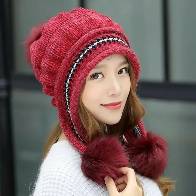 Tomorrow Fashion Women’s Winter Woolen Beanie Cap & Neck Scarf Set