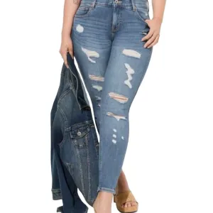 TORRID Bombshell Skinny Premium Stretch Mile Sky High-Rise Destructed Jeans