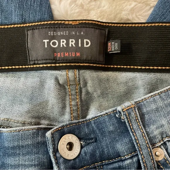 TORRID Bombshell Skinny Premium Stretch Mile Sky High-Rise Destructed Jeans