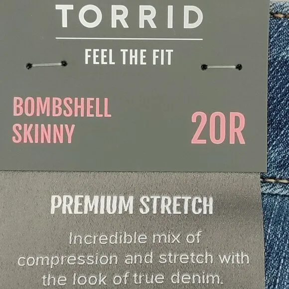 Torrid Jeans Bombshell Skinny Distressed High Rise Plus Size 20 R New NWT