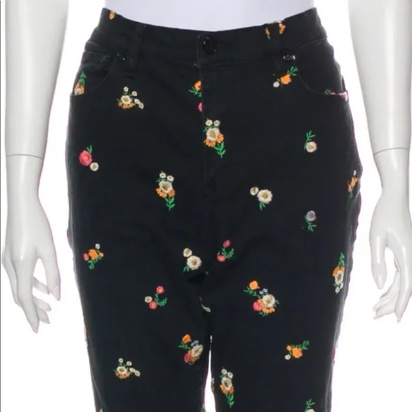 Tory Burch Floral Mid-Rise Straight Leg Jeans M