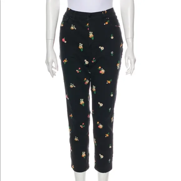 Tory Burch Floral Mid-Rise Straight Leg Jeans M