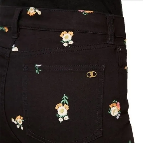 Tory Burch Floral Mid-Rise Straight Leg Jeans M