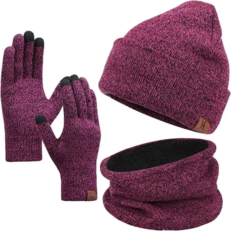 Touchscreen Gloves Warmer Set With Fleece Lining Beanie Hat