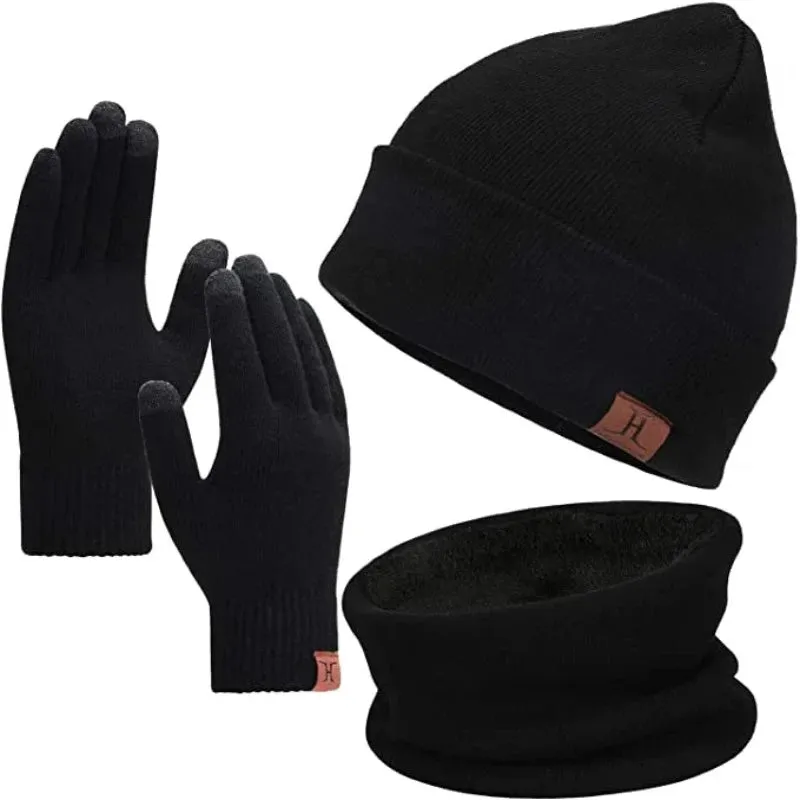 Touchscreen Gloves Warmer Set With Fleece Lining Beanie Hat