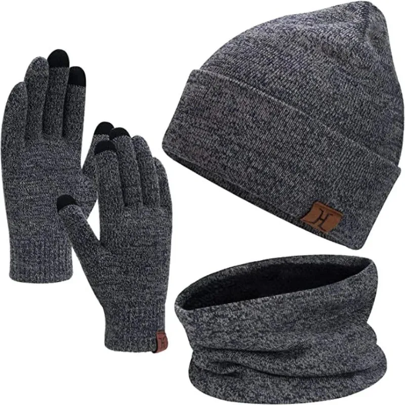 Touchscreen Gloves Warmer Set With Fleece Lining Beanie Hat