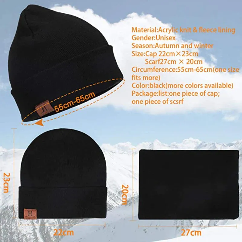 Touchscreen Gloves Warmer Set With Fleece Lining Beanie Hat