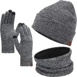 Touchscreen Gloves Warmer Set With Fleece Lining Beanie Hat