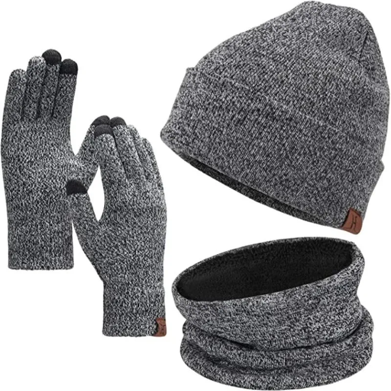 Touchscreen Gloves Warmer Set With Fleece Lining Beanie Hat