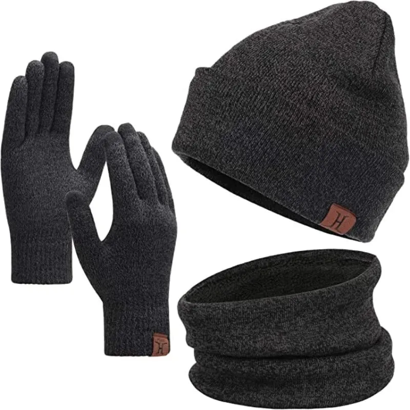 Touchscreen Gloves Warmer Set With Fleece Lining Beanie Hat