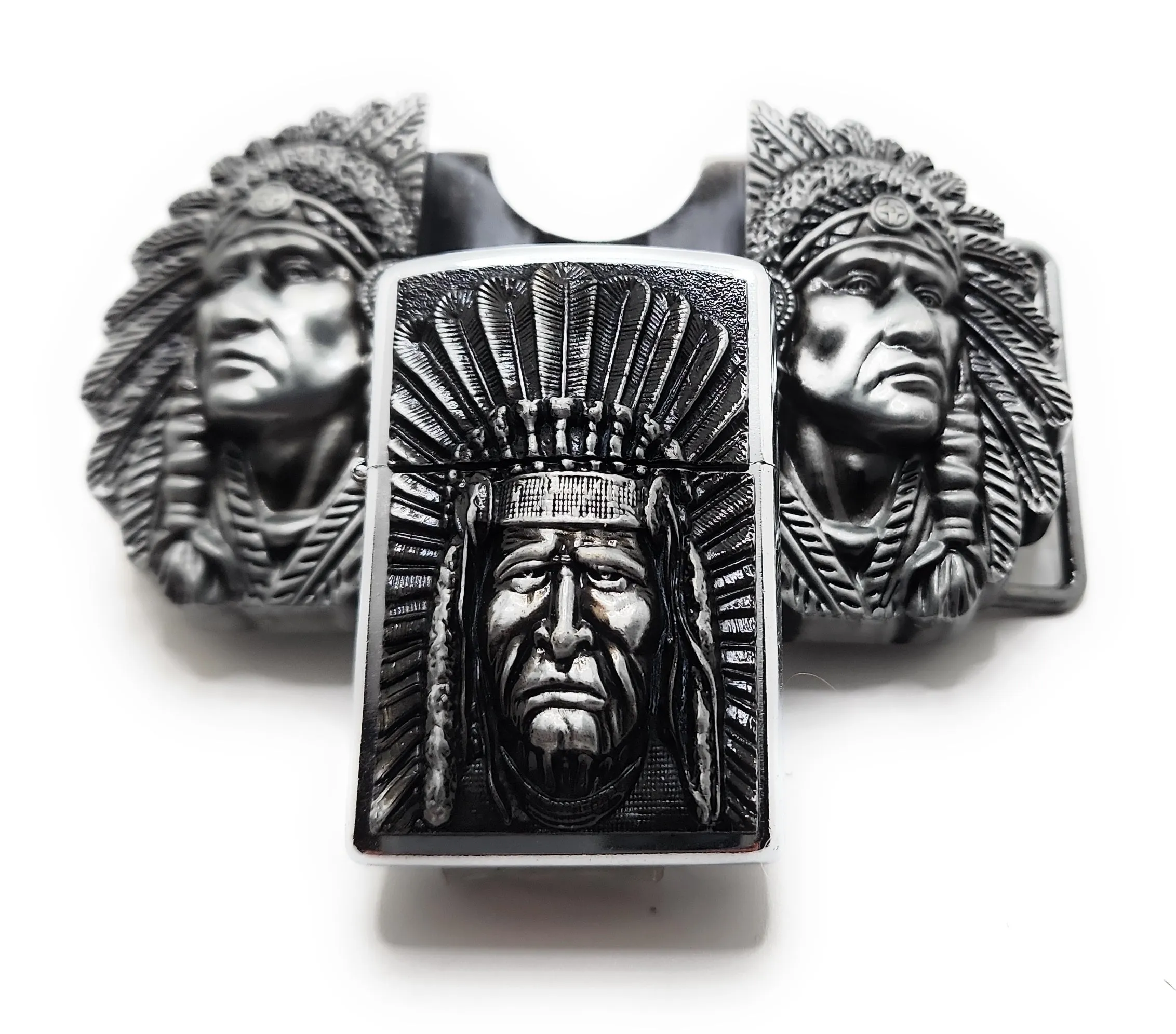 Triple Elders Silver Lighter Belt Buckle Lighter Holder