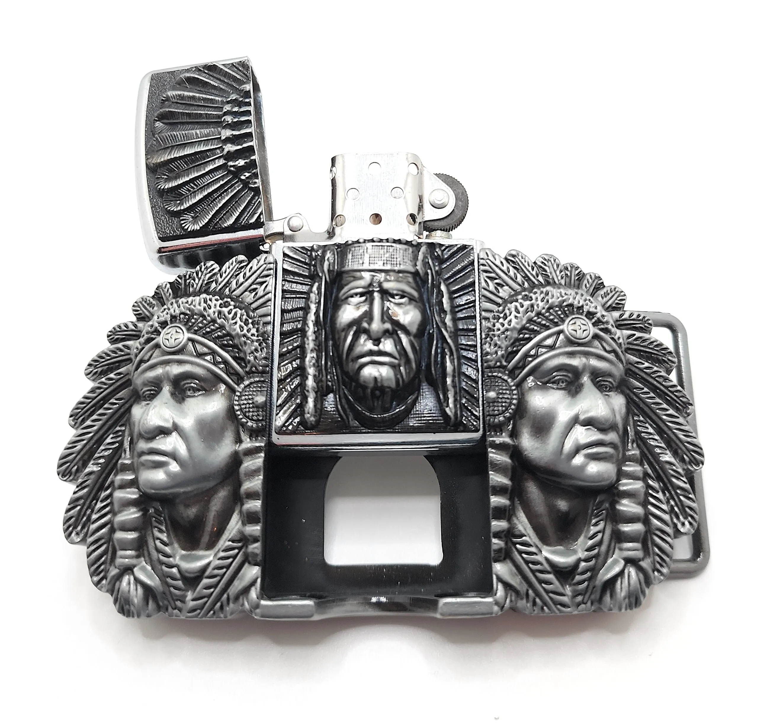 Triple Elders Silver Lighter Belt Buckle Lighter Holder