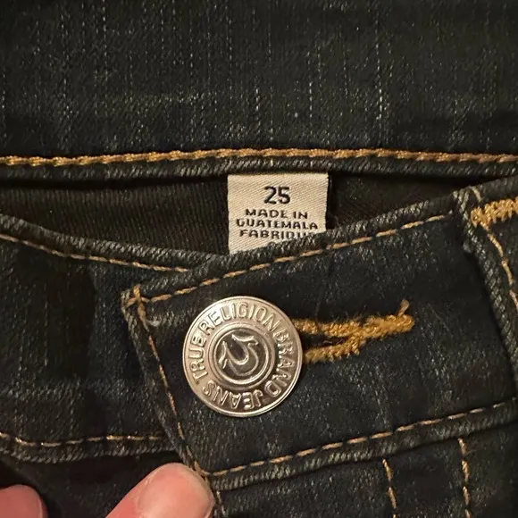 True Religion Dark Blue Skinny Jeans w Button Back Horseshoe Pockets,  size 25
