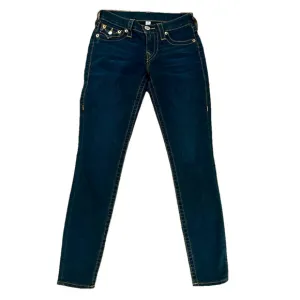 True Religion Dark Blue Skinny Jeans w Button Back Horseshoe Pockets,  size 25