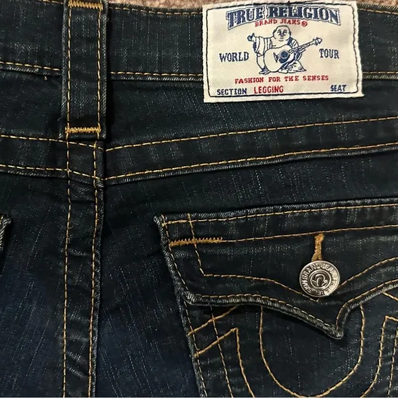 True Religion Dark Blue Skinny Jeans w Button Back Horseshoe Pockets,  size 25