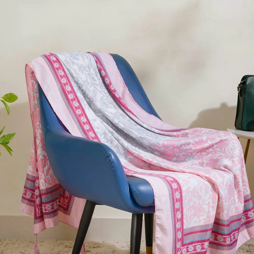 Twill Weave Printed Scarf With Tassels