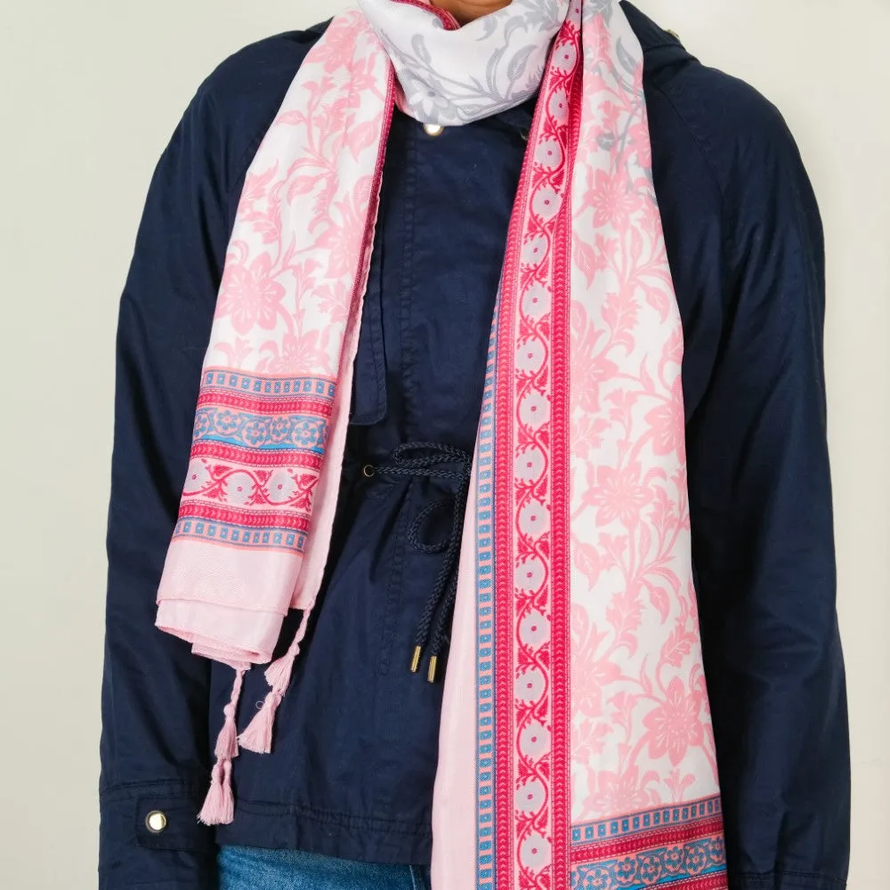 Twill Weave Printed Scarf With Tassels