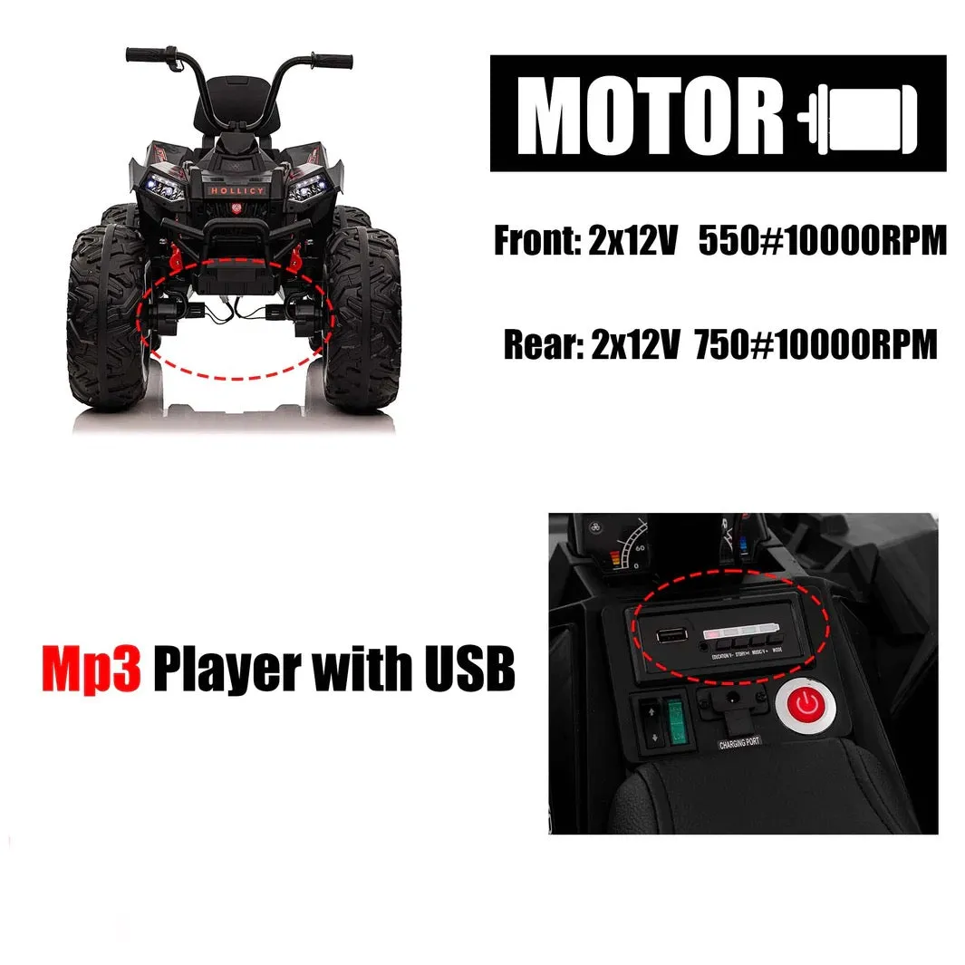 Upgraded 2025 Kids Ride On Car 4x4 Off-road ATV 24V With Monster Tires, Independent Suspension, LED Lights | Leather Seat | Rubber Tires