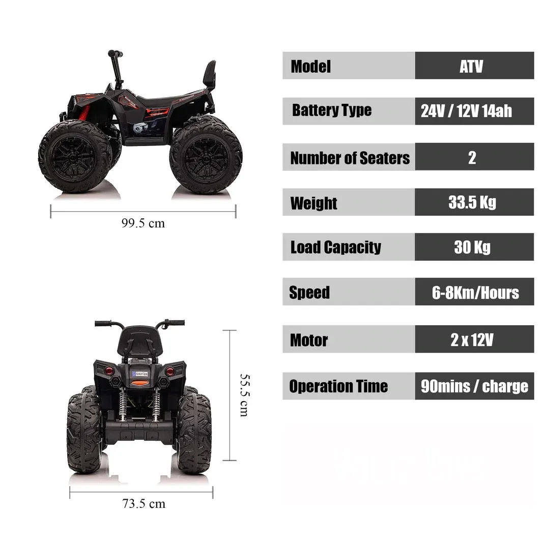 Upgraded 2025 Kids Ride On Car 4x4 Off-road ATV 24V With Monster Tires, Independent Suspension, LED Lights | Leather Seat | Rubber Tires