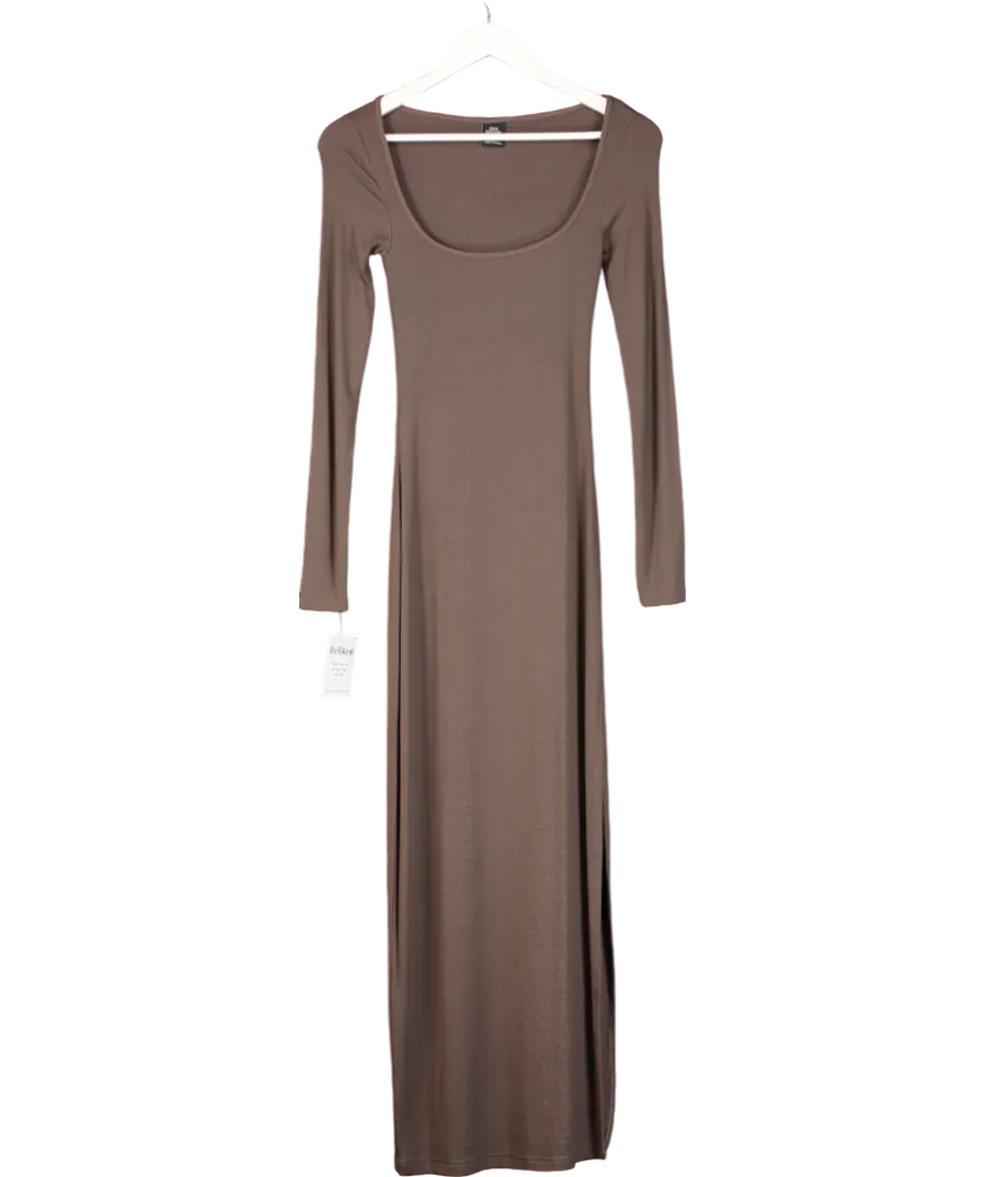 Urban Outfitters Brown Sabina Long Sleeve Slinky Maxi Dress UK XS