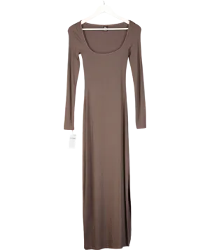 Urban Outfitters Brown Sabina Long Sleeve Slinky Maxi Dress UK XS