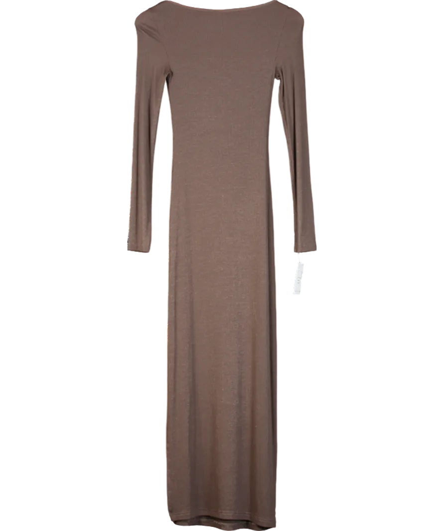 Urban Outfitters Brown Sabina Long Sleeve Slinky Maxi Dress UK XS