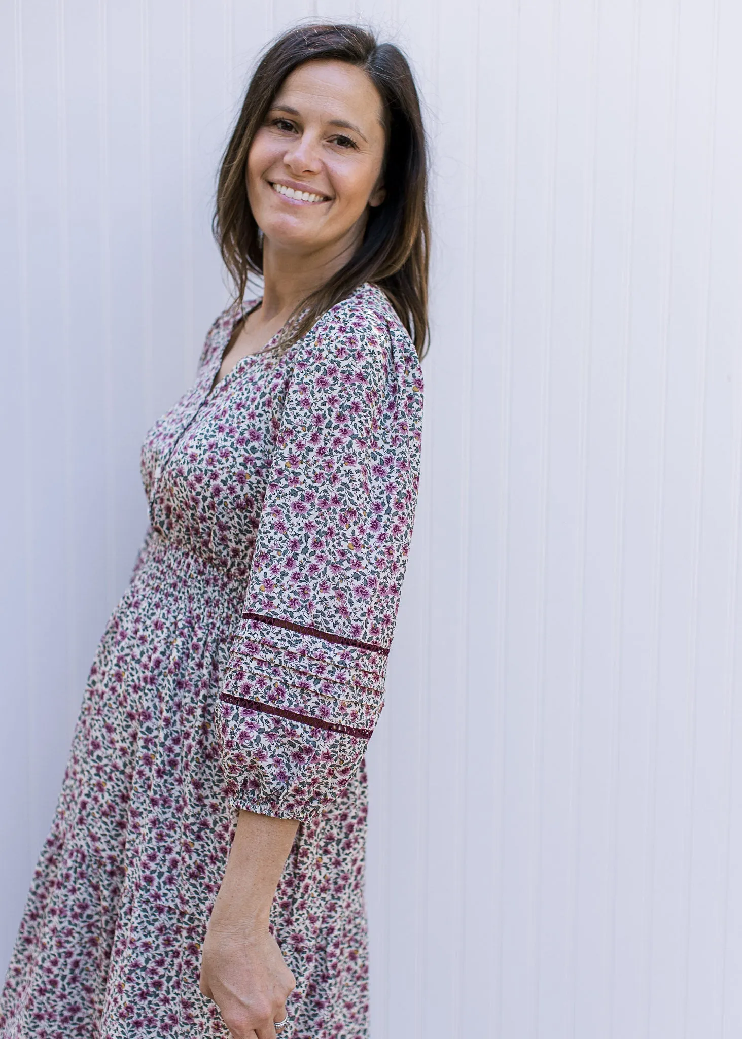 V- Neck Floral Midi Dress