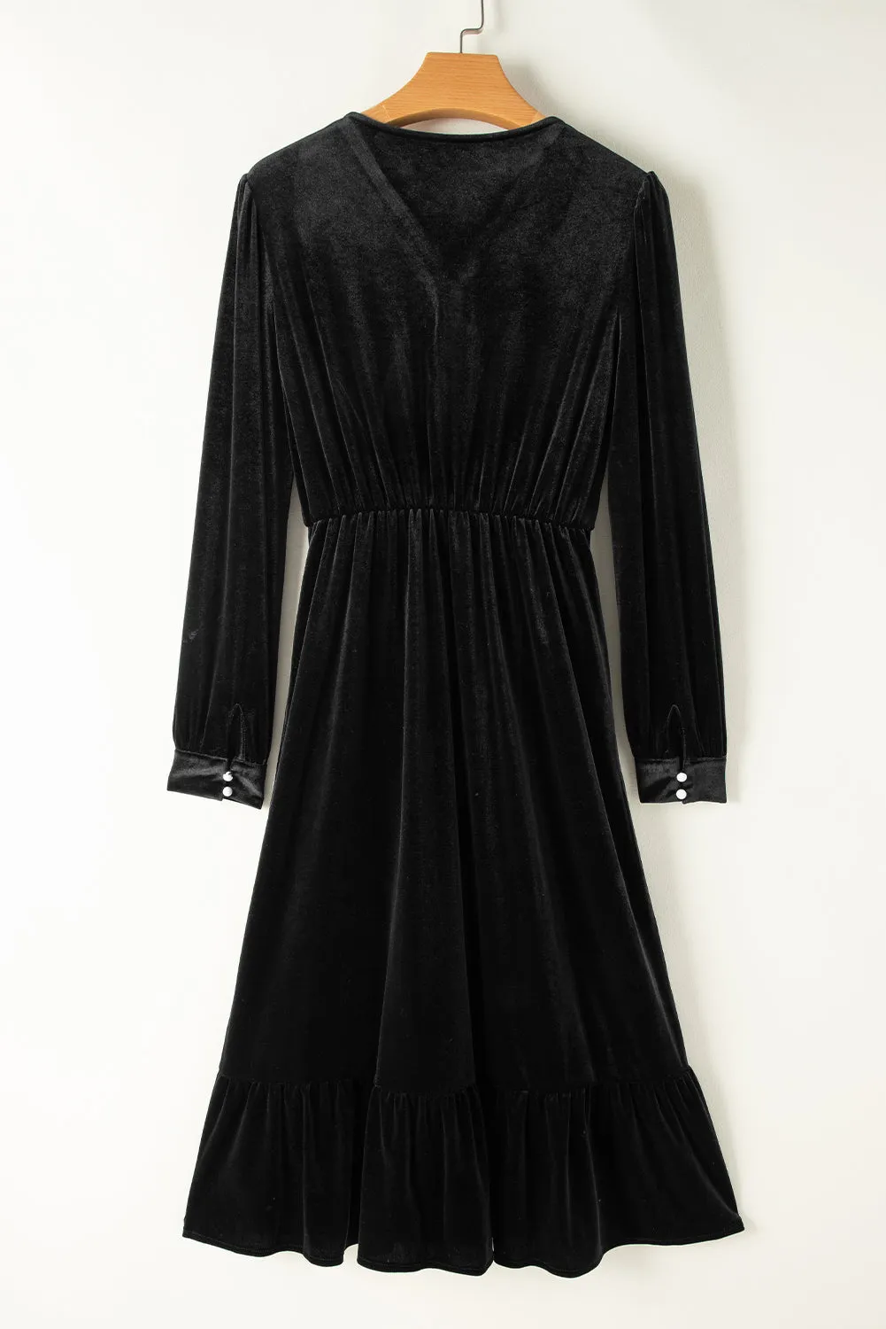 Velvet Buttoned Puff Sleeve Midi Dress