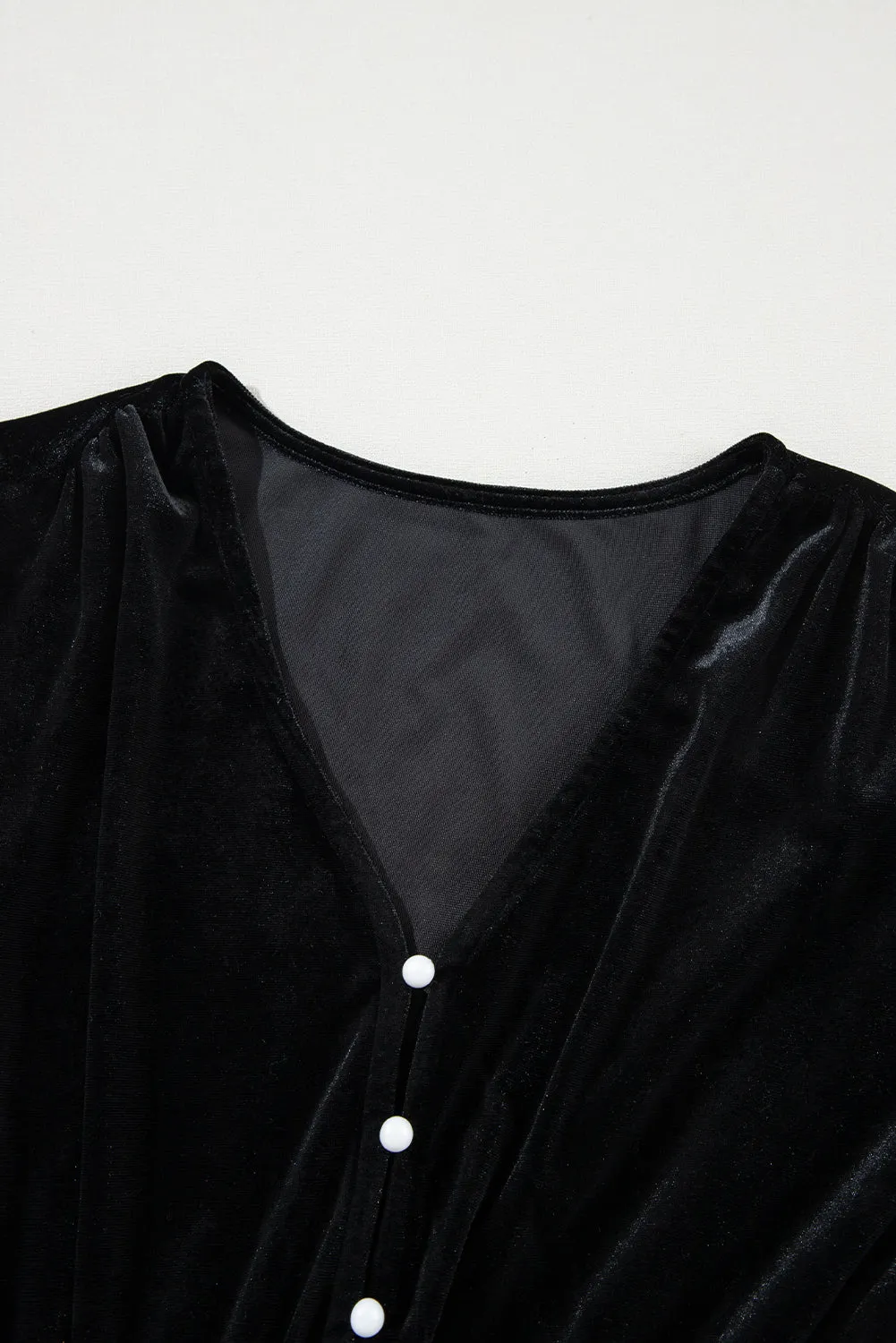 Velvet Buttoned Puff Sleeve Midi Dress