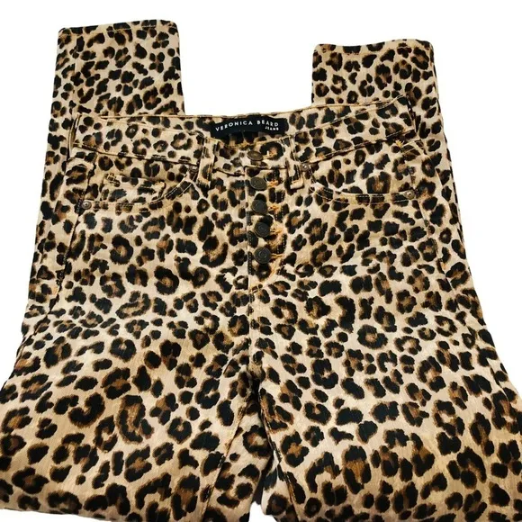 Veronica Beard Debbie 10” High Rise Leopard Cut Print Jeans Sz 24 Ankle novelty