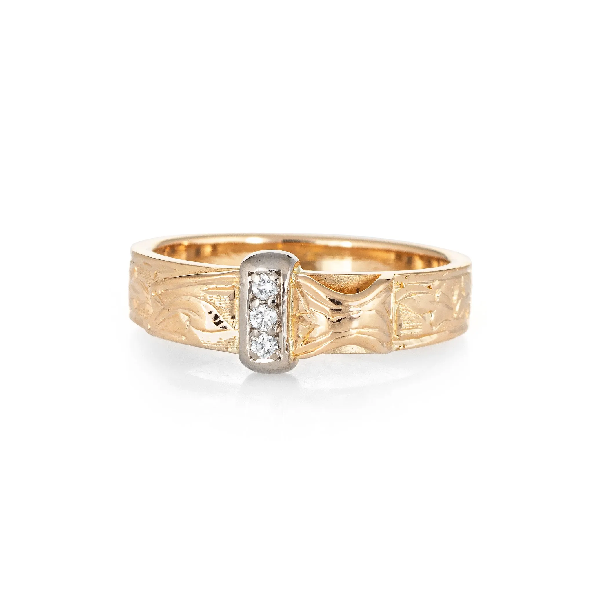 Vintage Diamond Buckle Ring 18k Yellow Gold Sz 4 Pinky Band Estate Jewelry