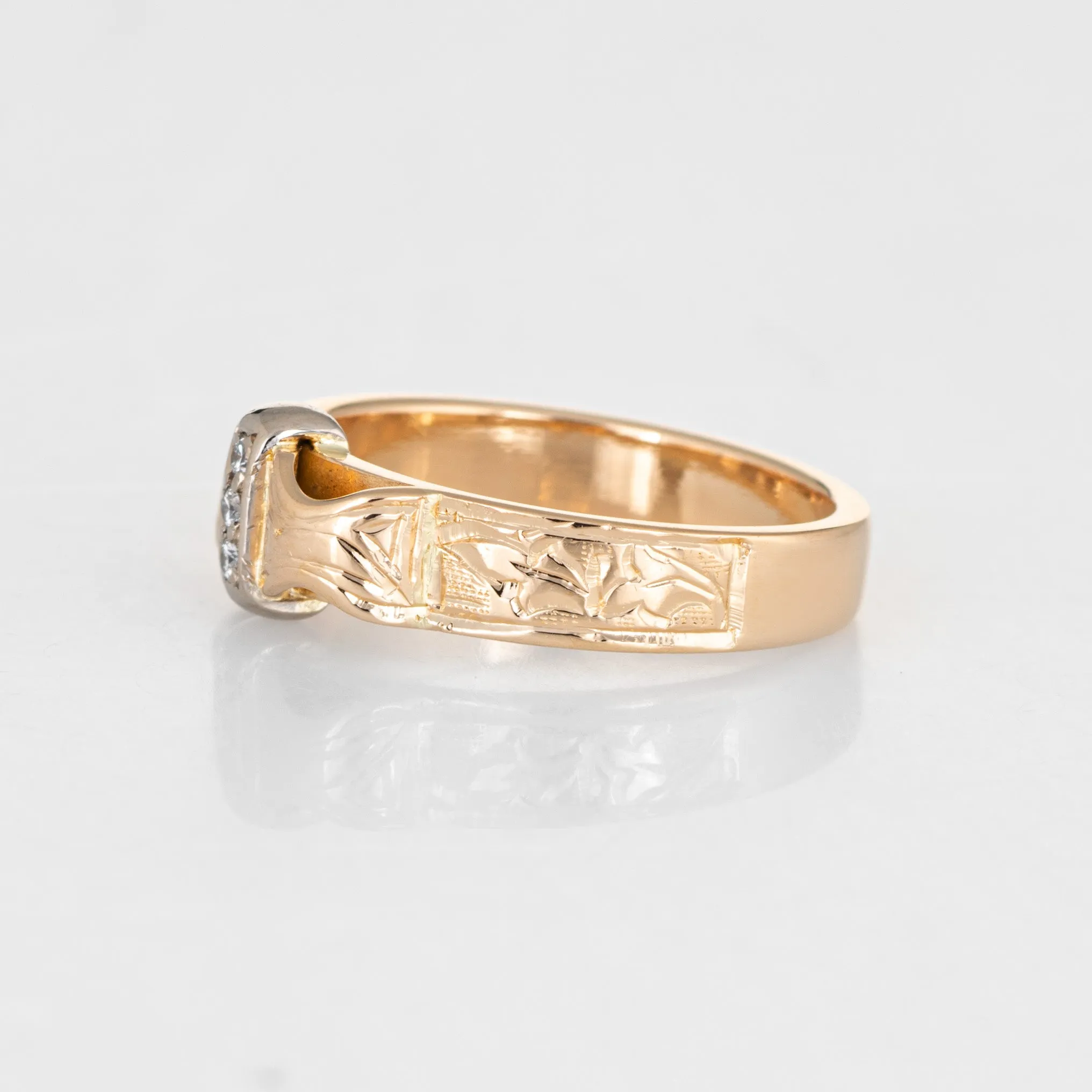 Vintage Diamond Buckle Ring 18k Yellow Gold Sz 4 Pinky Band Estate Jewelry
