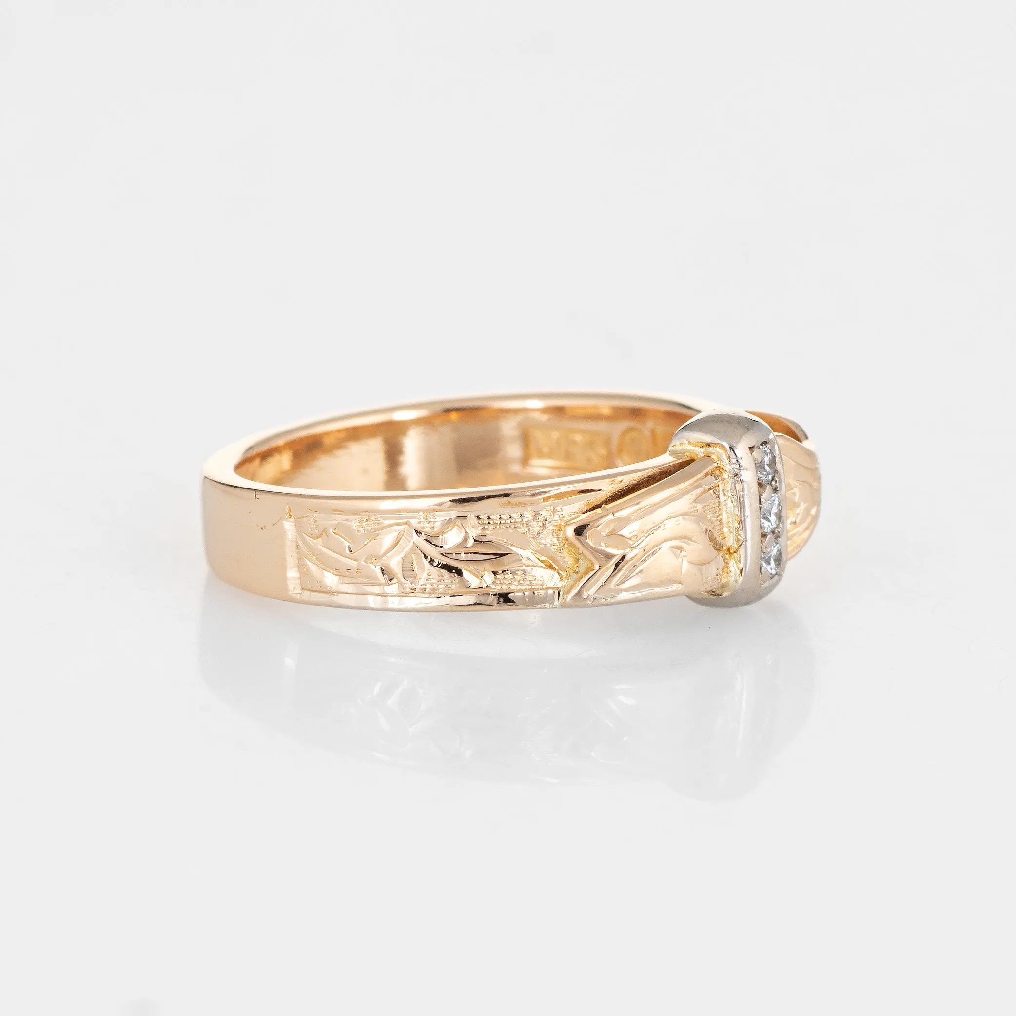 Vintage Diamond Buckle Ring 18k Yellow Gold Sz 4 Pinky Band Estate Jewelry