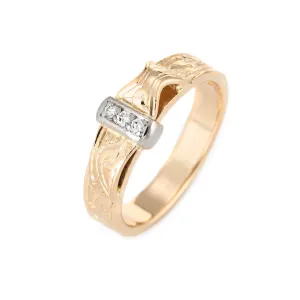 Vintage Diamond Buckle Ring 18k Yellow Gold Sz 4 Pinky Band Estate Jewelry